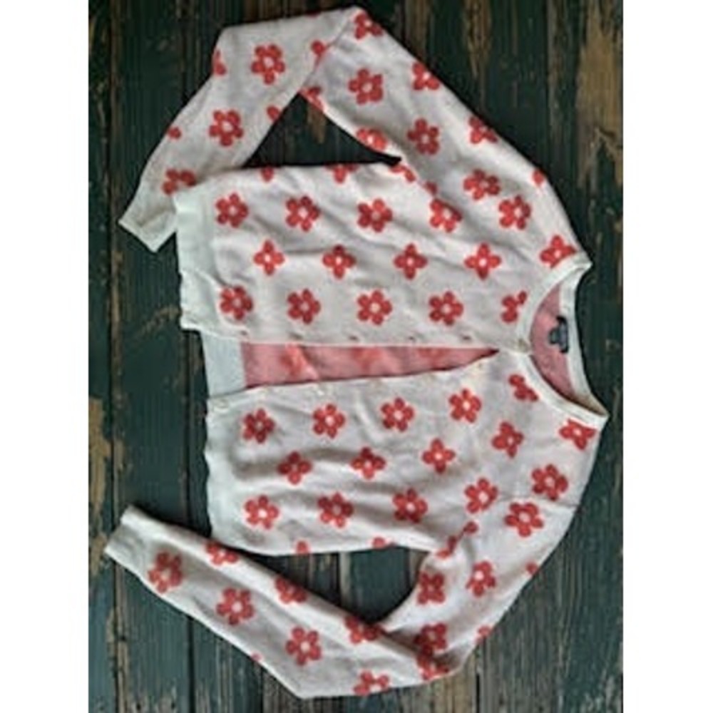 Wild Fable Kids Floral Cardigan Sweater Cream Red Flower Knit Button Front sz S
